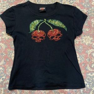 Harley Davidson skull cherry t shirt